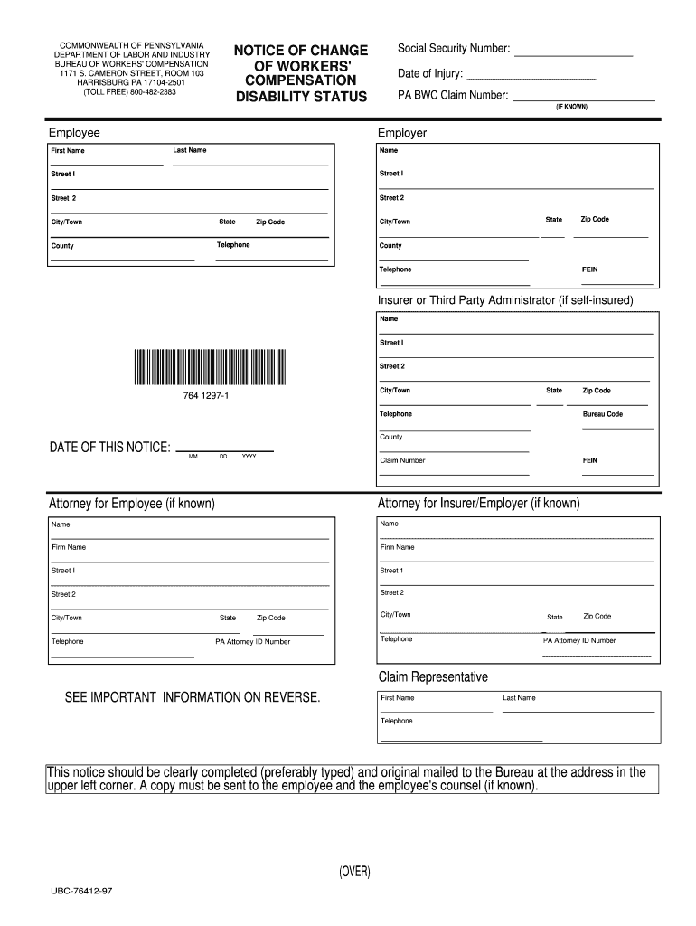 Notice of Change of Workers' Compensation Disability Justia  Form