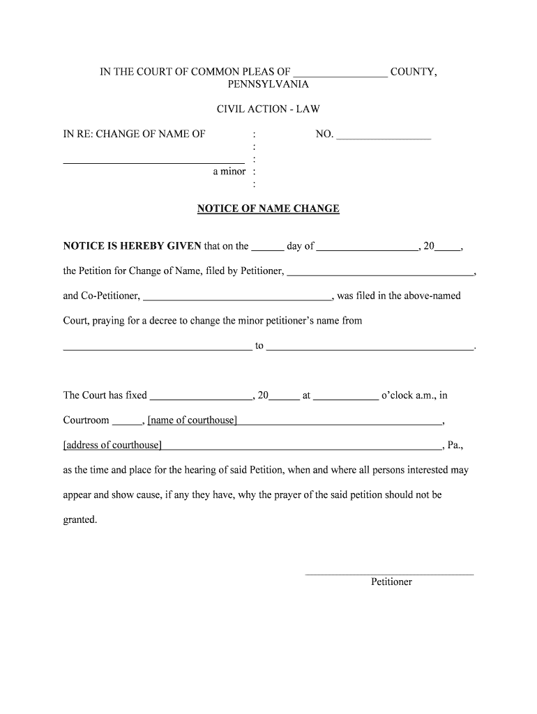 The Petition for Change of Name, Filed by Petitioner,  Form