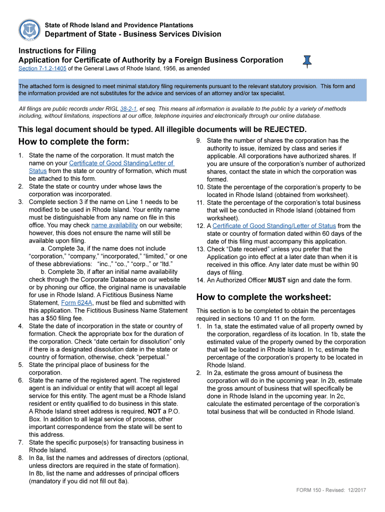 Application for Certificate of Authority by a Foreign Business Corporation  Form