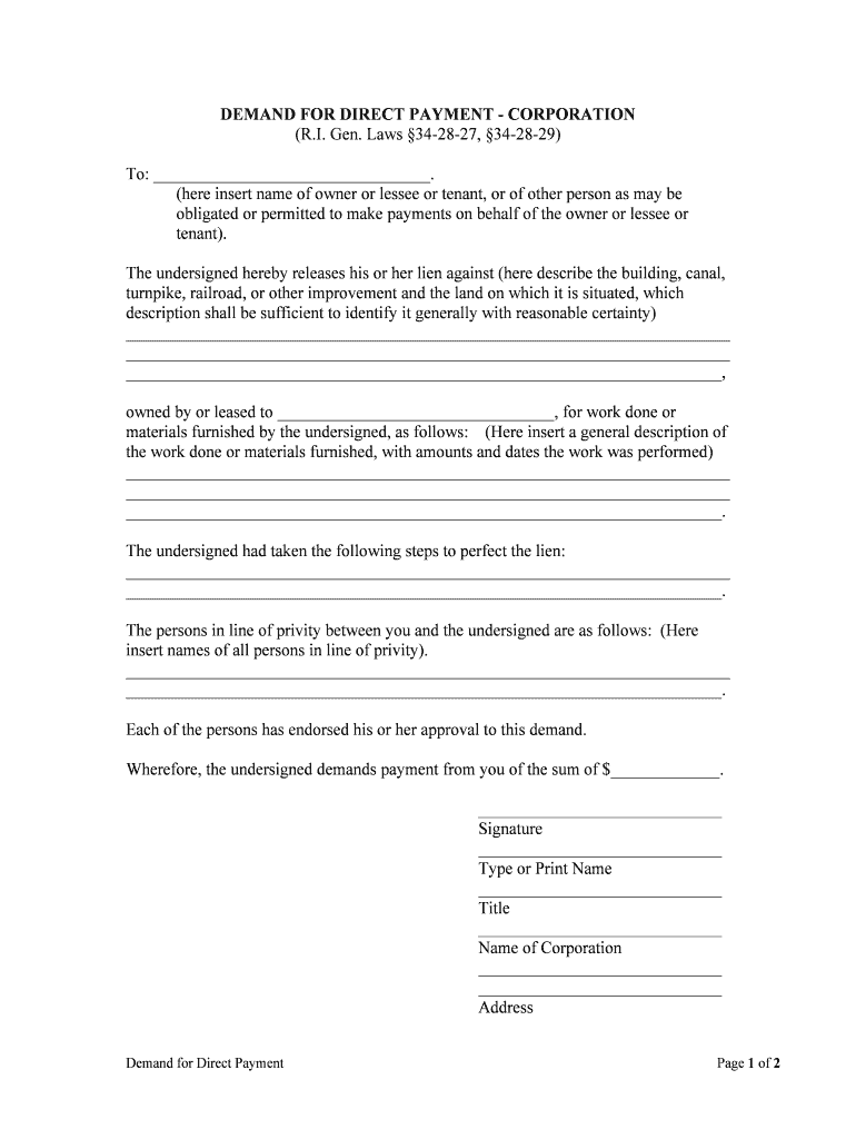 DEMAND for DIRECT PAYMENT CORPORATION  Form