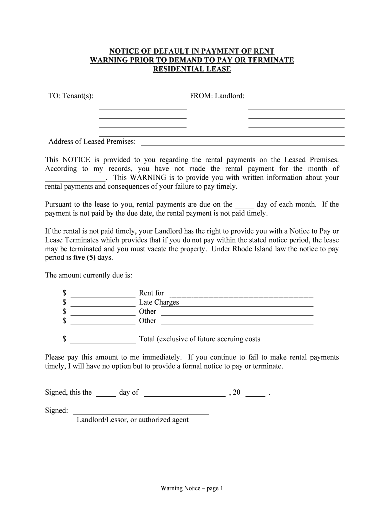 Under Rhode Island Law the Notice to Pay  Form