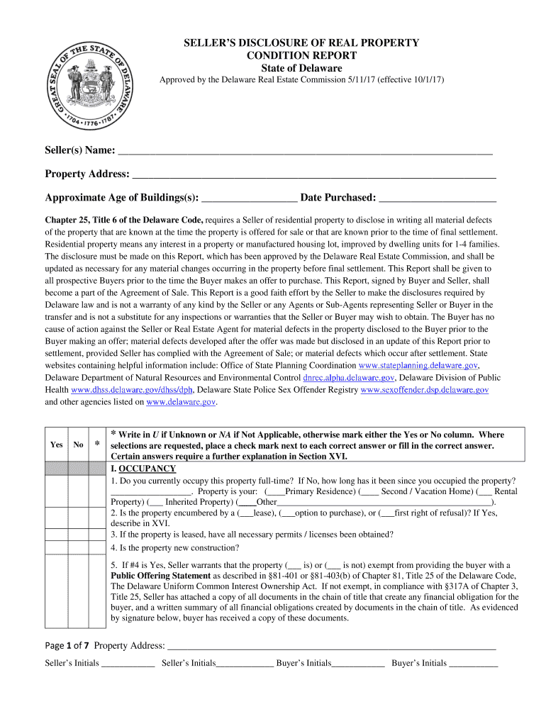 Seller's Disclosure of Real Property Condition Report New  Form