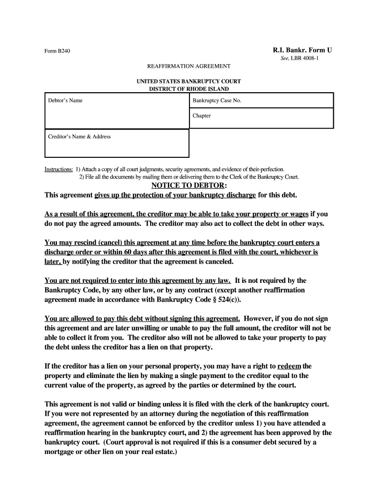 Reaffirmation Agreement FAQsDistrict of Rhode Island  Form