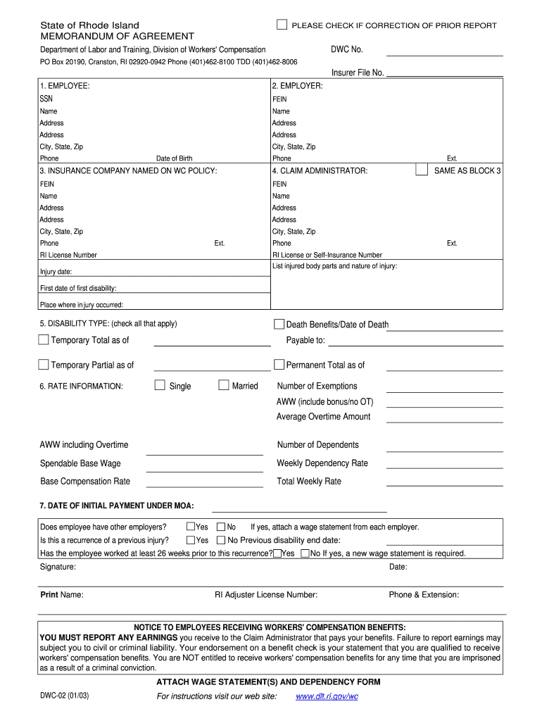 DWC 24 MU Rhode Island Department of Labor and Training  Form