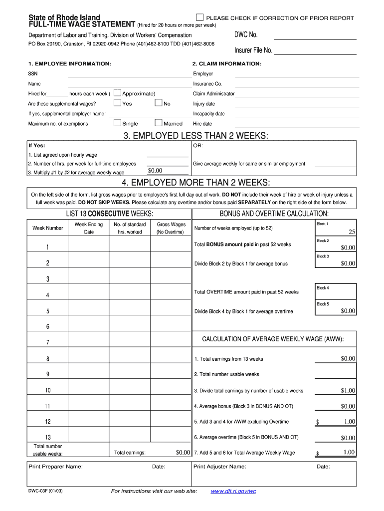 WageS Rhode Island Department of Labor and Training RI  Form