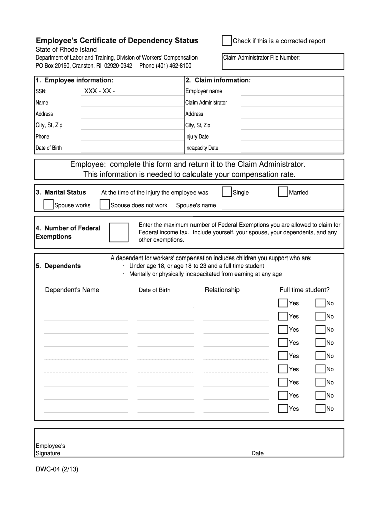 Employee Complete This Form and Return it to the Claim