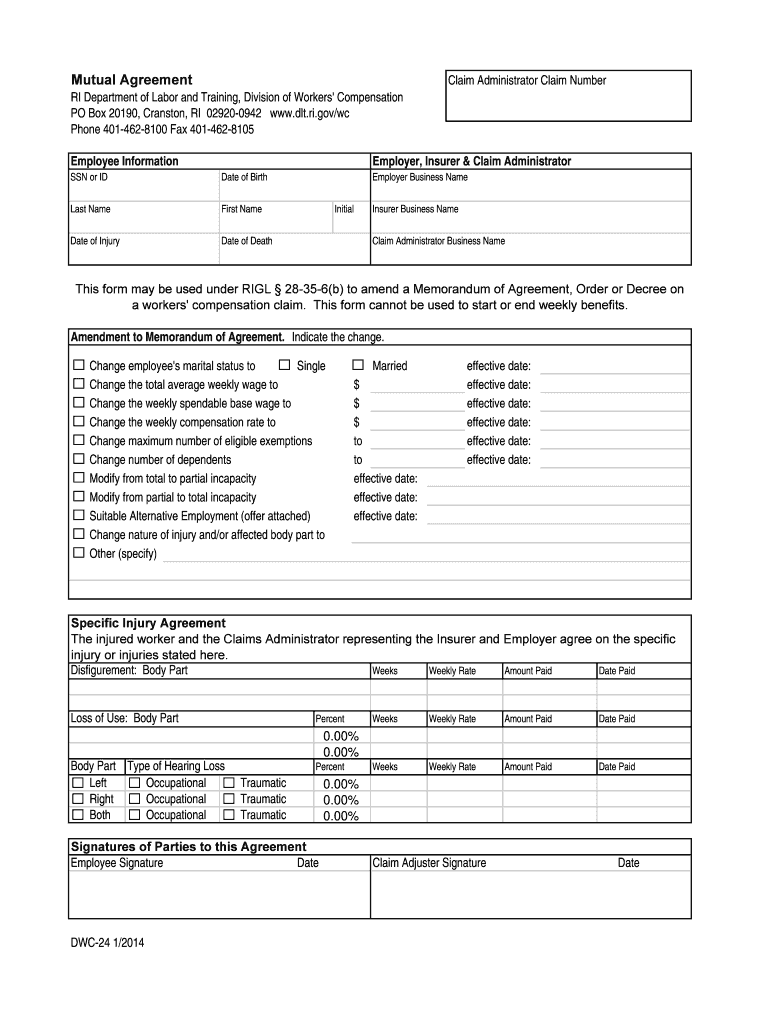 Mutual Agreement Rhode Island Department of Labor and  Form