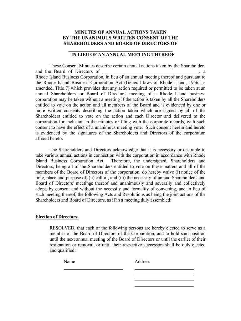 The Rhode Island Business Corporation Act General Laws of Rhode Island, 1956, as  Form