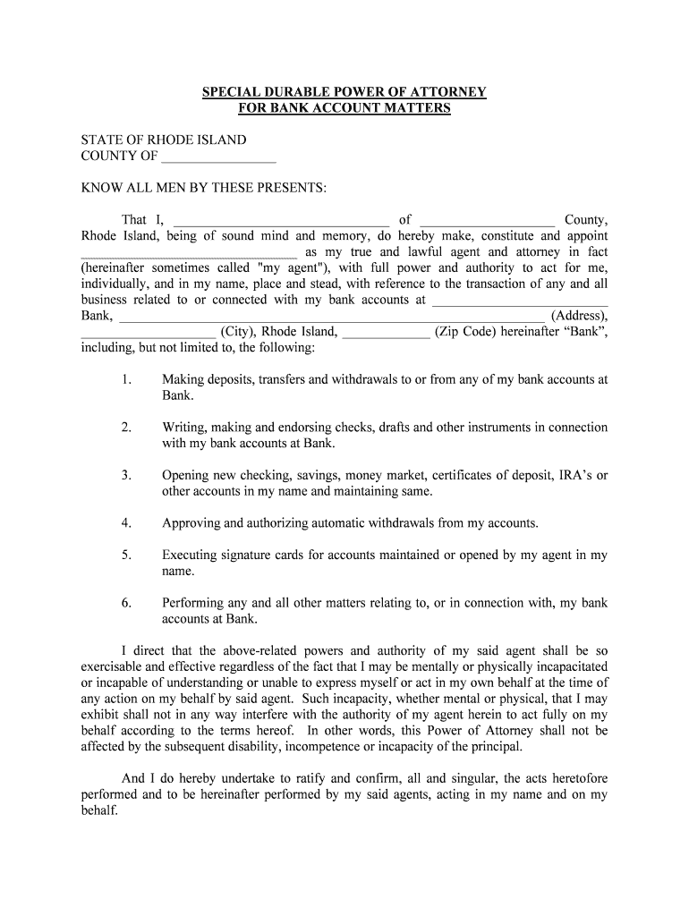 Rhode Island Short Form Power of Attorney POA Forms and