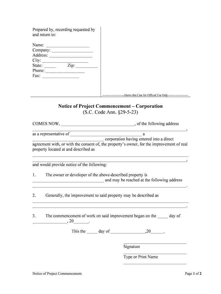 Notice of Project Commencement Corporation  Form