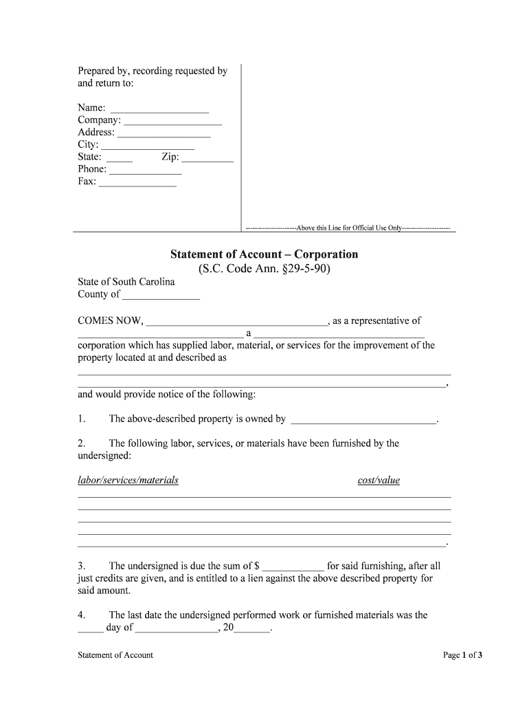 Statement of Account Corporation  Form