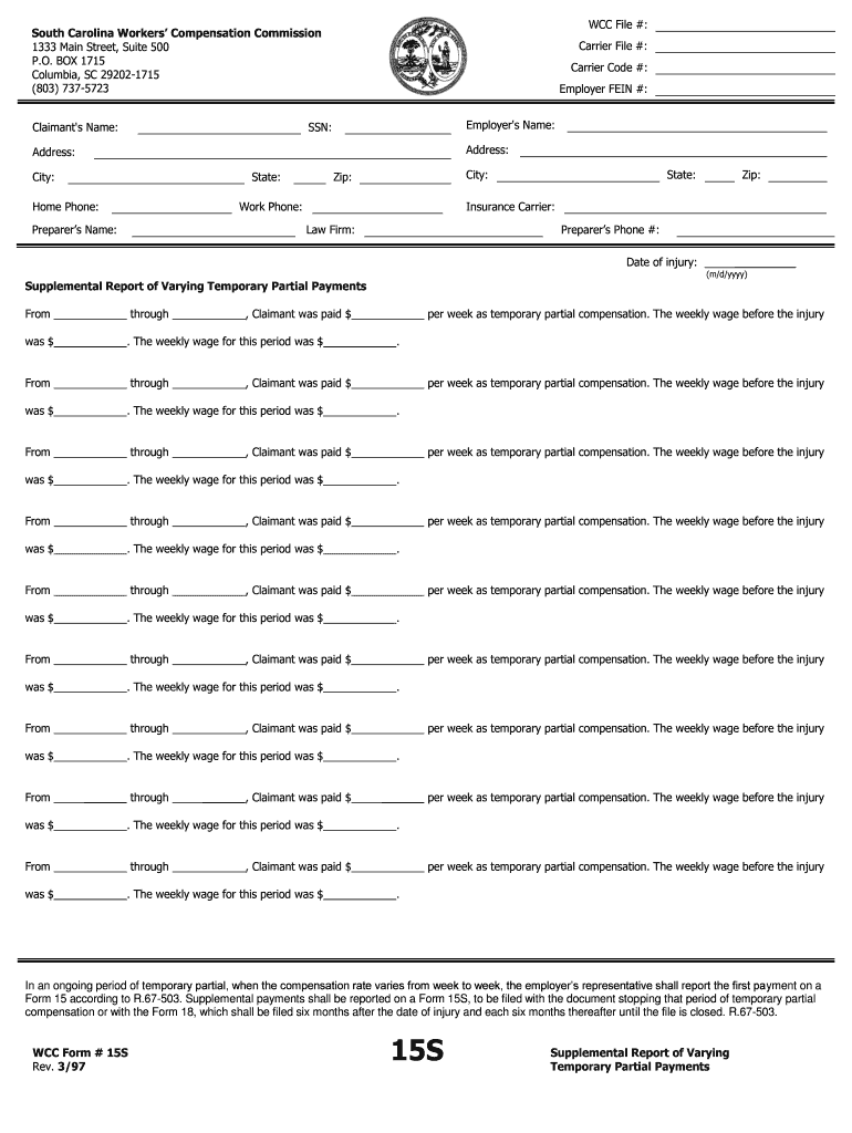 15S South Carolina Workers' Compensation Commission  Form