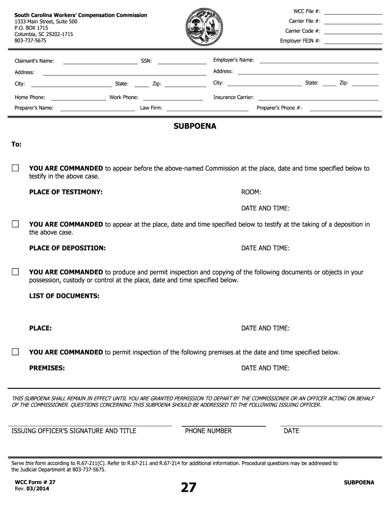 YOU ARE COMMANDED to Appear Before the above Named Commission at the Place, Date and Time Specified below to  Form