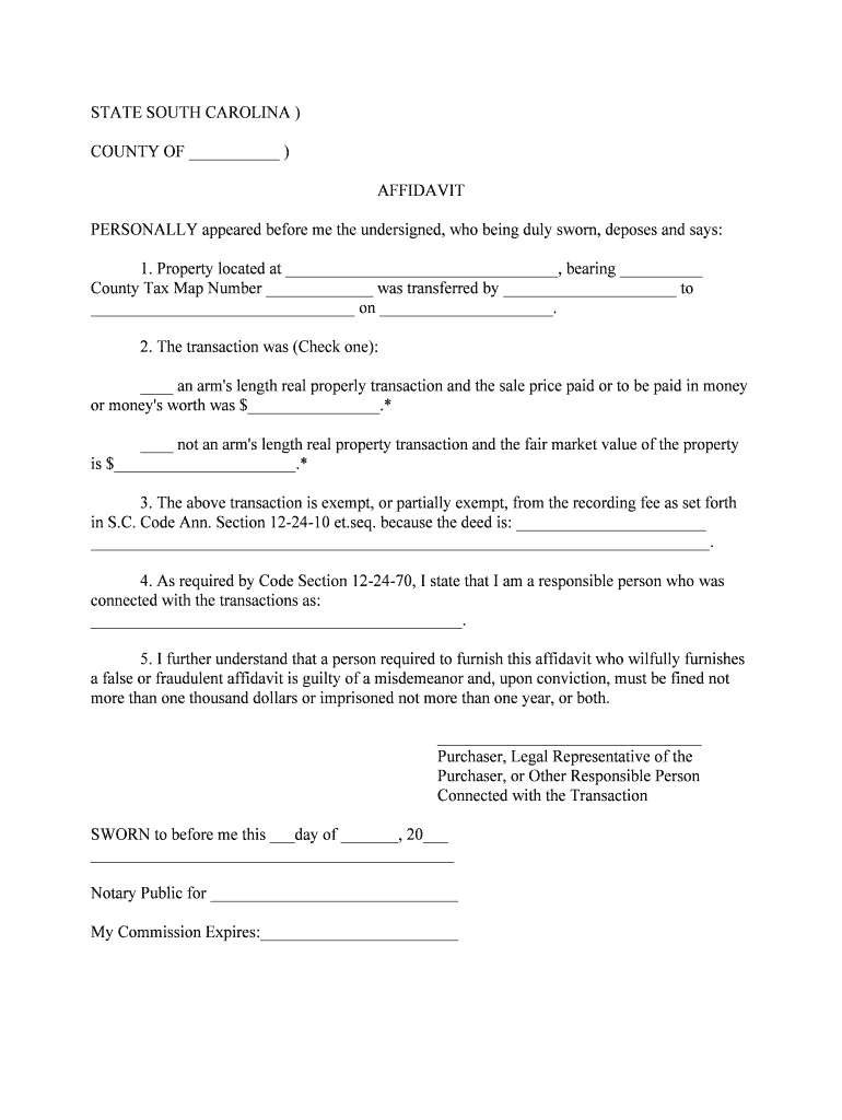 AFFIDAVIT STATE of SOUTH CAROLINA COUNTY  Form