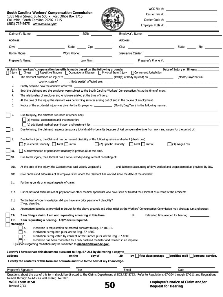 Form 58 South Carolina Workers Compensation Commission Fill Out And