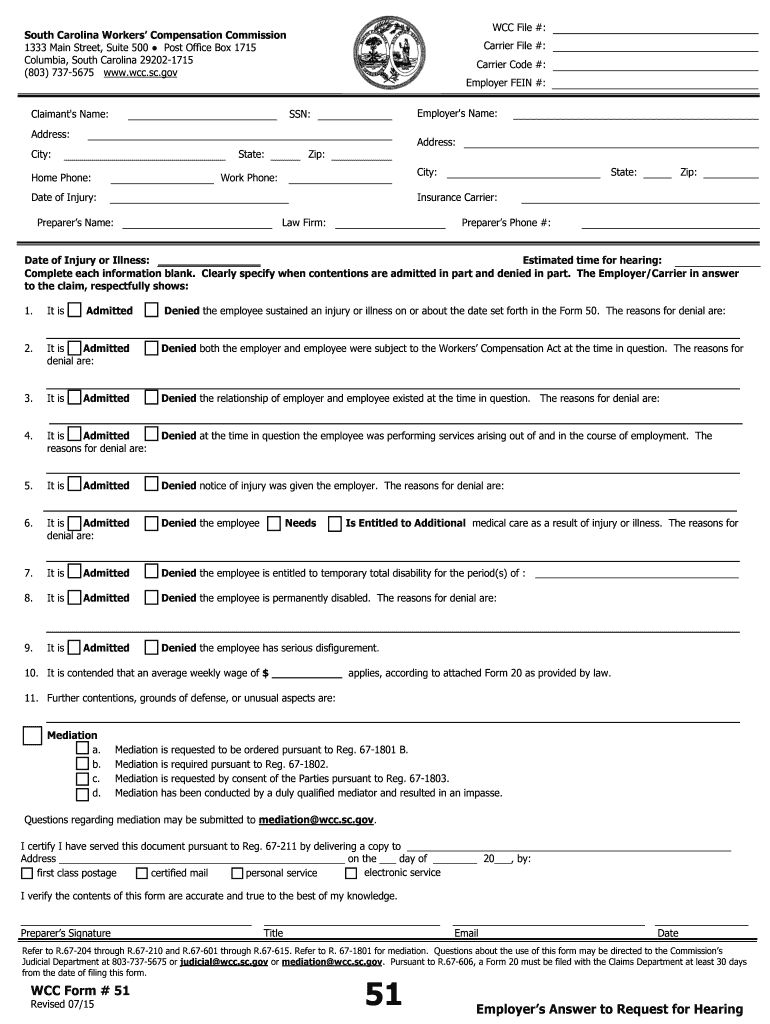 South Carolina Workers Compensation Commission Sc Gov Form Fill Out