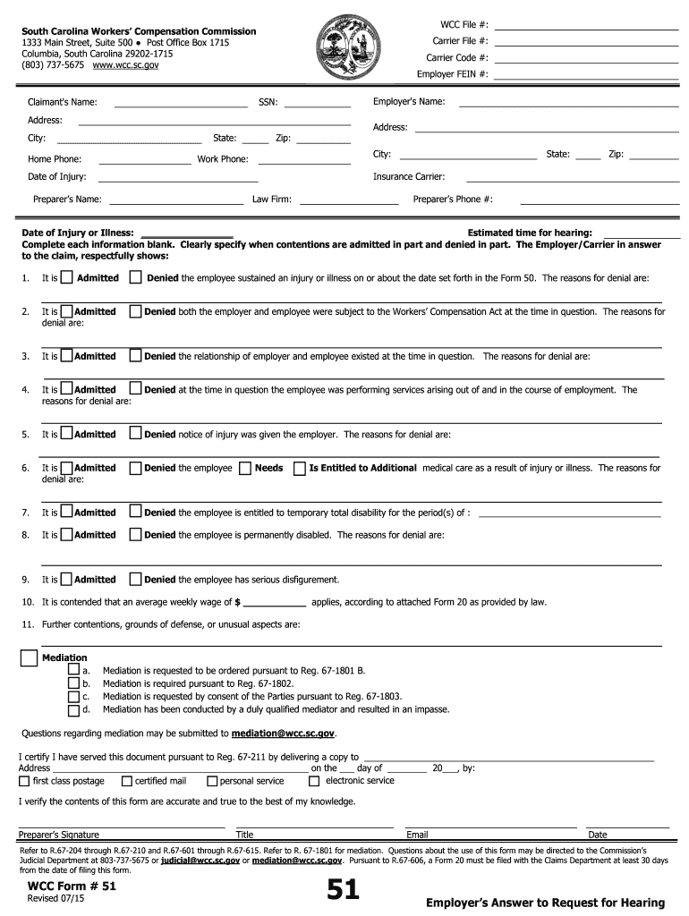 South Carolina Workers' Compensation Commission SC Gov  Form