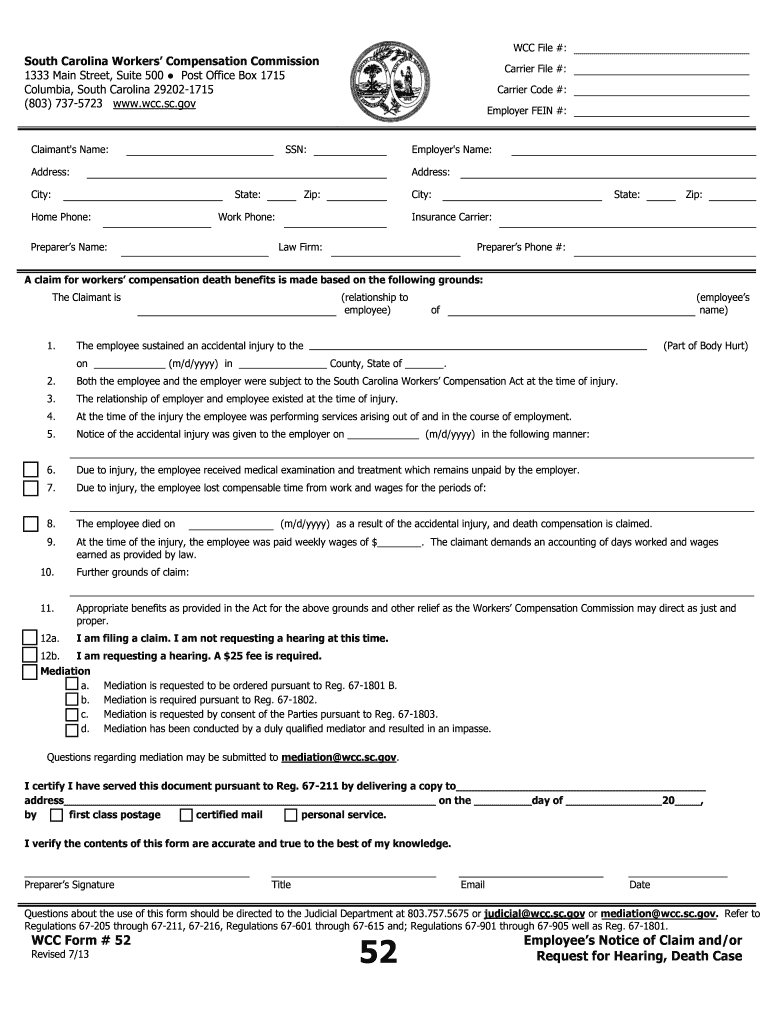 SOUTH CAROLINA WORKERS' COMPENSATION  Form