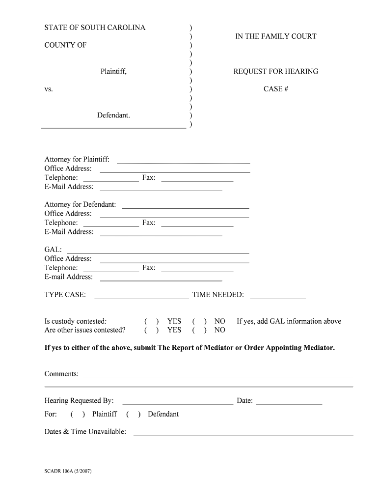 STATE of SOUTH CAROLINA in the FAMILY COURT JUDICIAL  Form