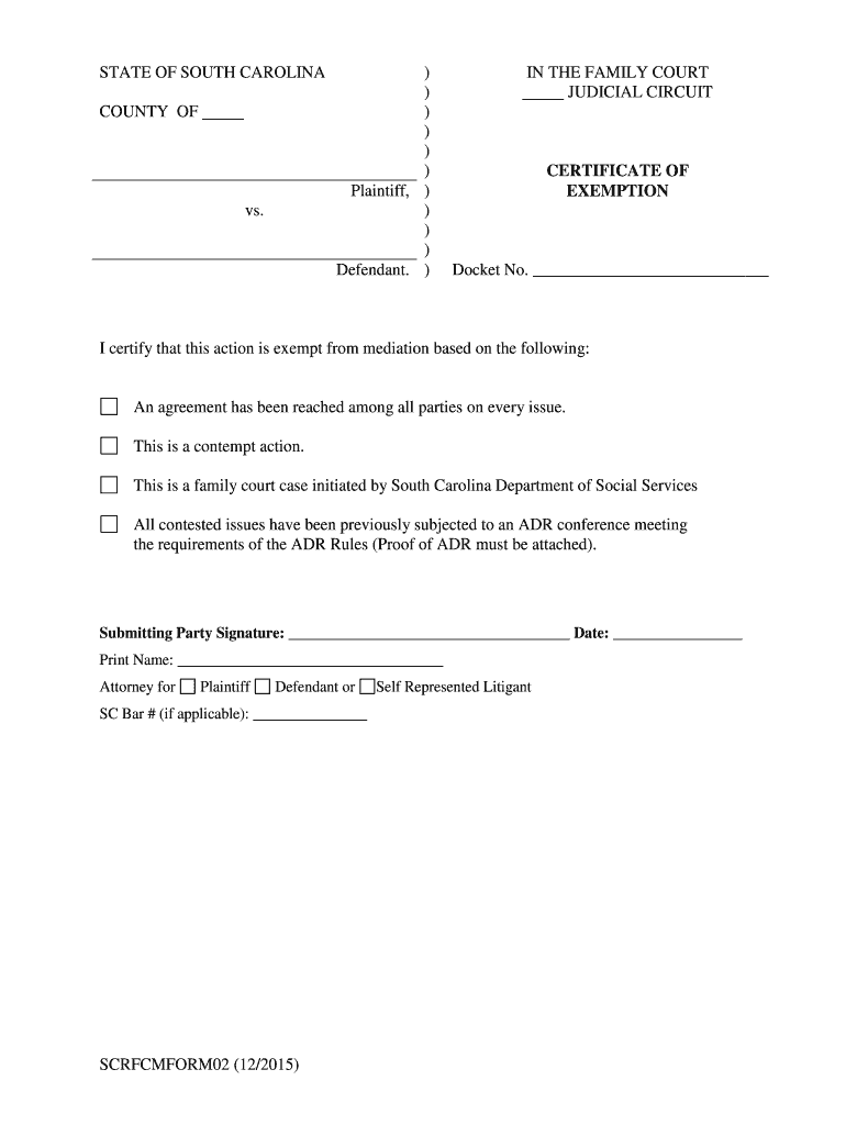 Certificate of Exemption Civil &amp;amp; Family ADR  Form