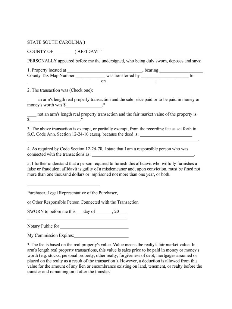 Affidavit of Fair Market Value for Transfer of Real Property  Form