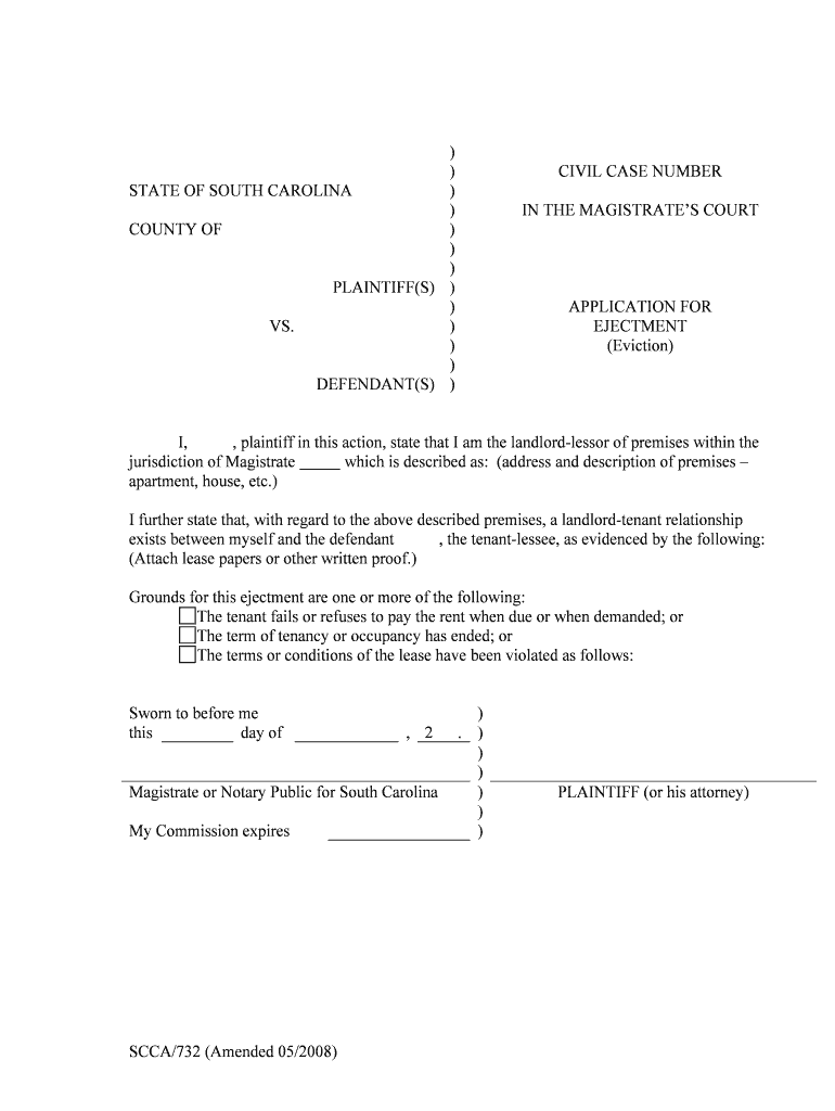 STATE of SOUTH CAROLINA CIVIL CASE NUMBER  Form