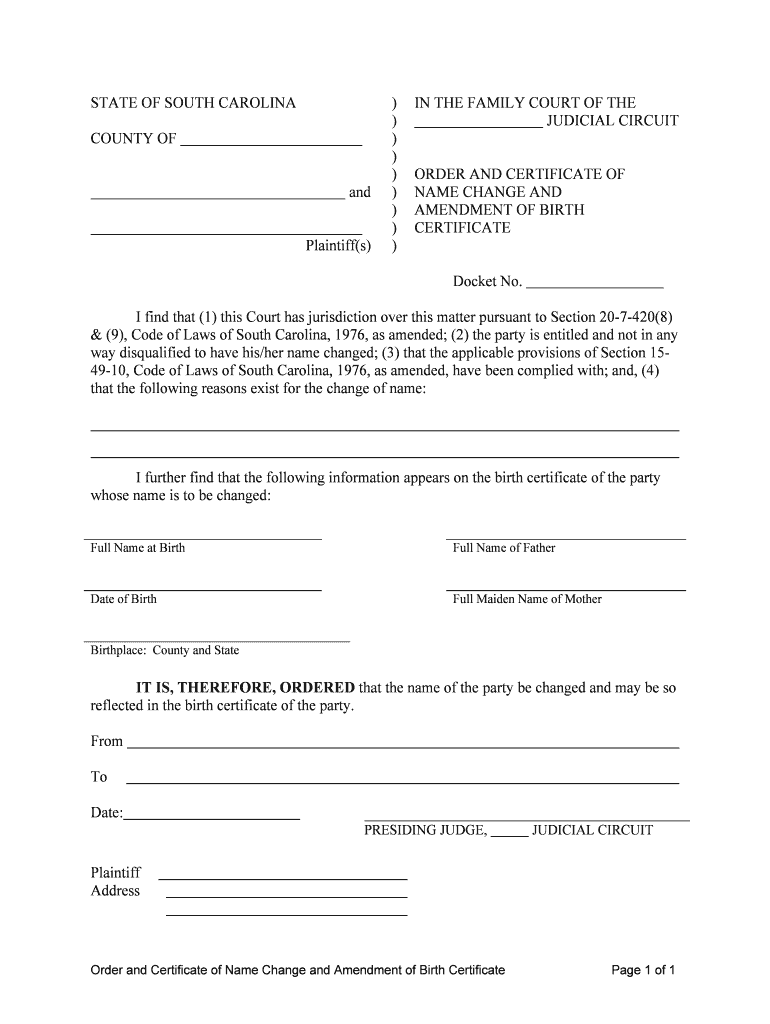 SC Judicial Department South Carolina Courts Form Fill Out and Sign
