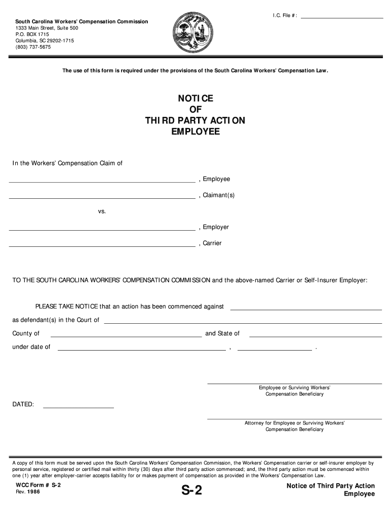 The Use of This Form is Required under the Provisions of the South Carolina Workers Compensation Law