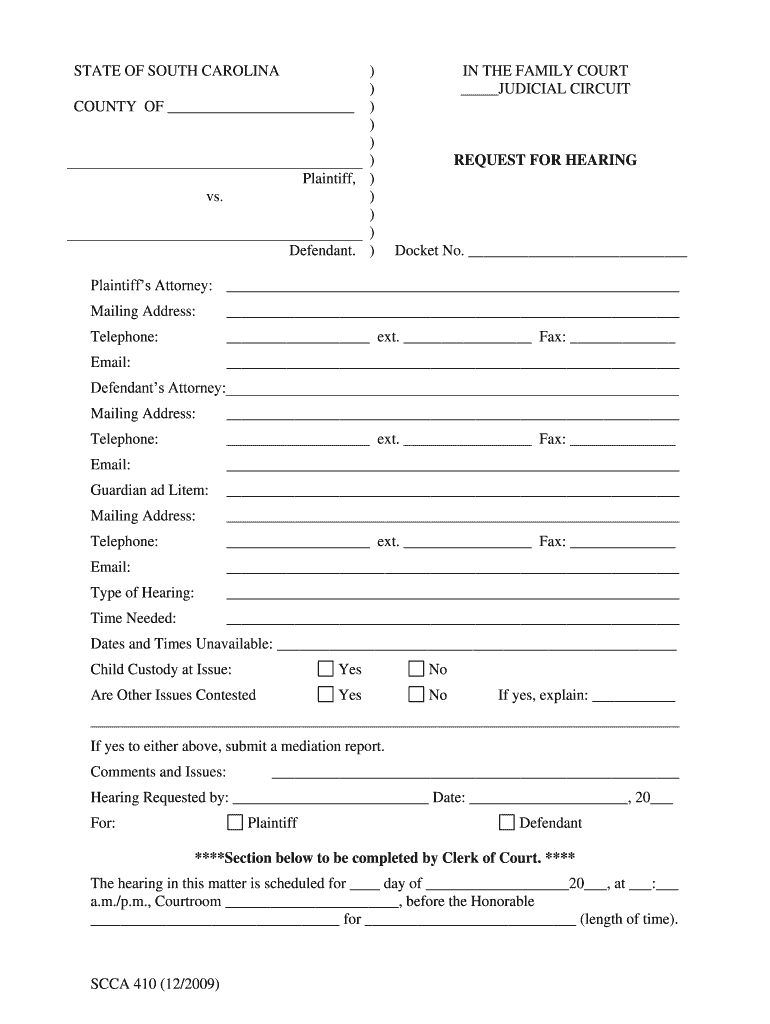 STATE of SOUTH CAROLINA, in the COURT of COMMON PLEAS Form Fill Out