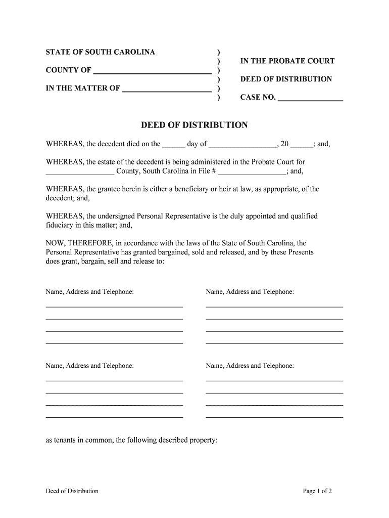 STATE of SOUTH CAROLINA in the PROBATE COURT Form Fill Out and Sign