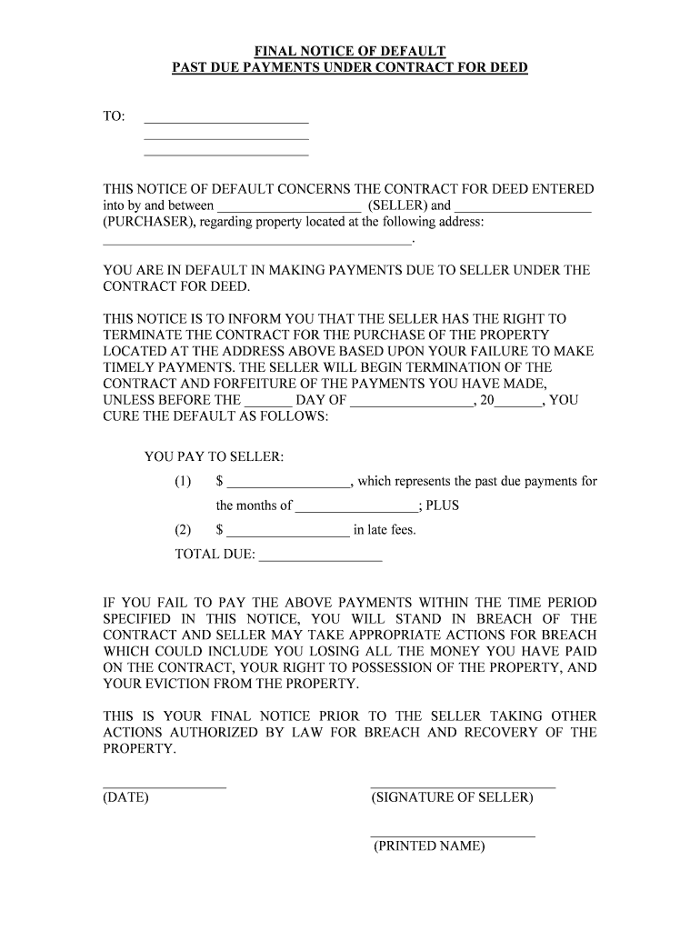 Notice of Default Letter Notice of Contract Default Form
