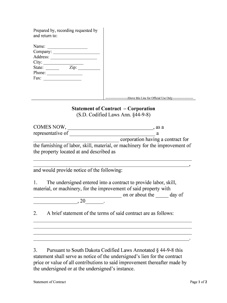 Statement of Contract Corporation  Form