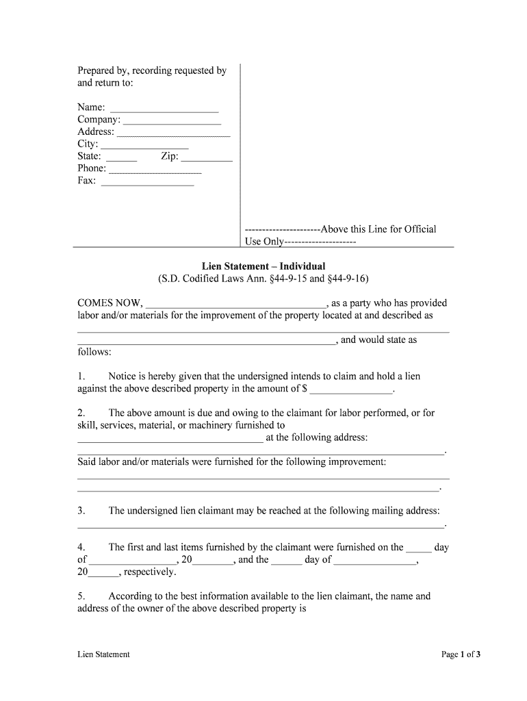 Use Only Lien Statement Individual  Form
