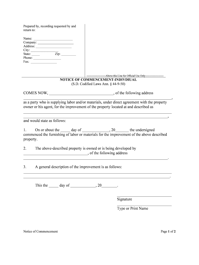 NOTICE of COMMENCEMENT INDIVDIUAL  Form