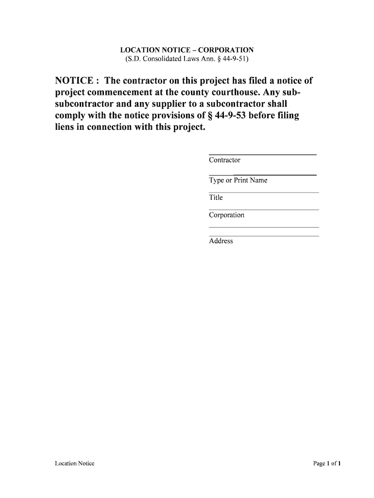 LOCATION NOTICE CORPORATION  Form