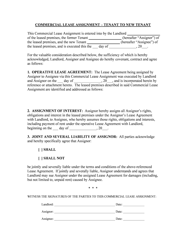 Landlord May Sue Assignor under the Assigned Lease Agreement for Damages Including,  Form