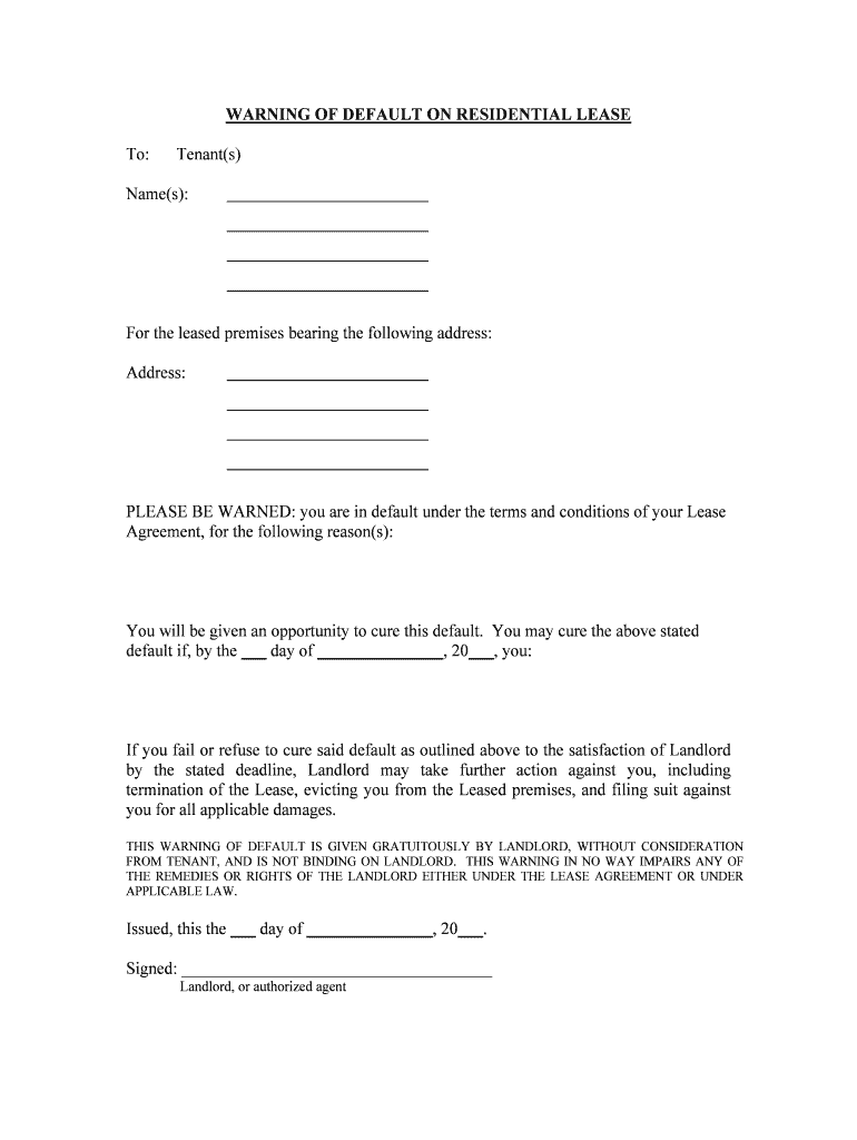 Fillable Online District of Columbia Warning of Default on  Form