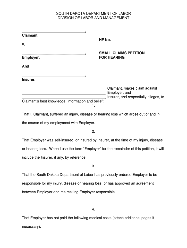 Small Claims Petition for Hearing DOC  Form