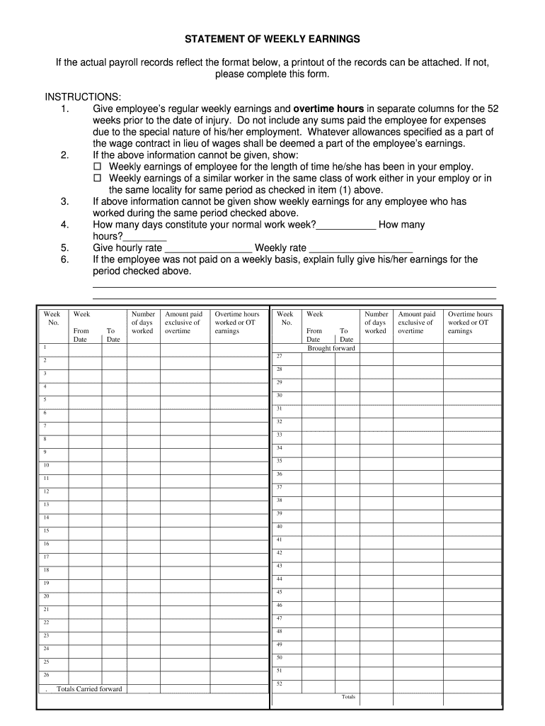 Statement of Weekly Earnings DOC  Form