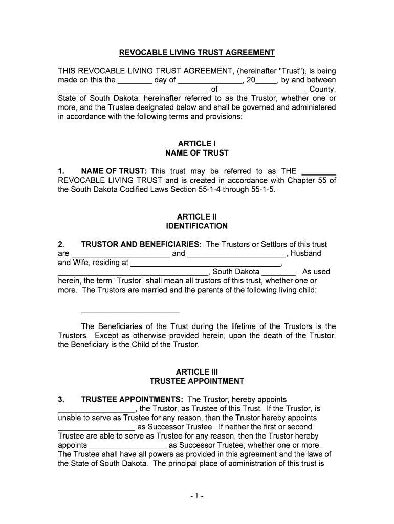 The South Dakota Codified Laws Section 55 1 4 through 55 1 5  Form