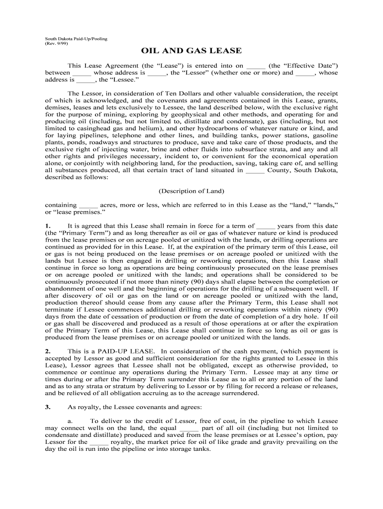 South Dakota Paid UpPooling  Form