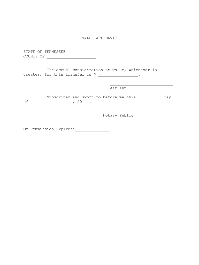TENNESSEE VALUE AFFIDAVIT Form