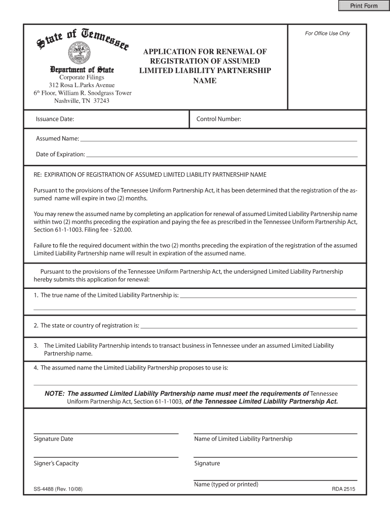 REGISTRATION of ASSUMED  Form