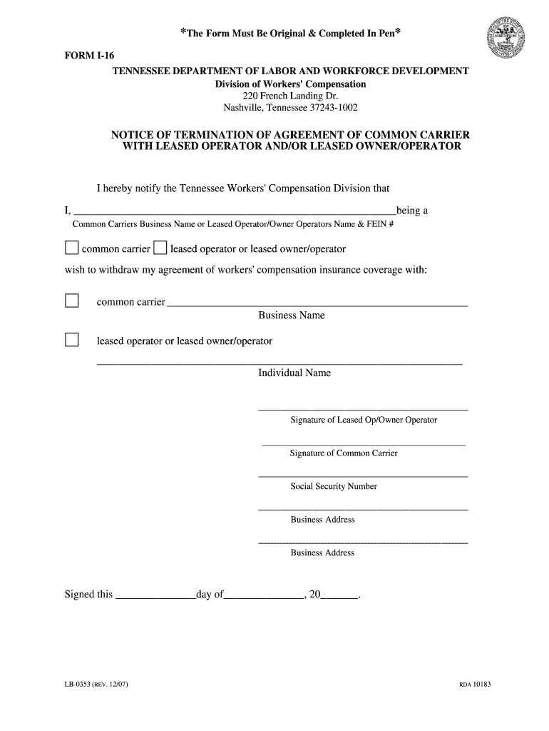 Notice of Termination of Agreement of Common Carrier PDF  Form