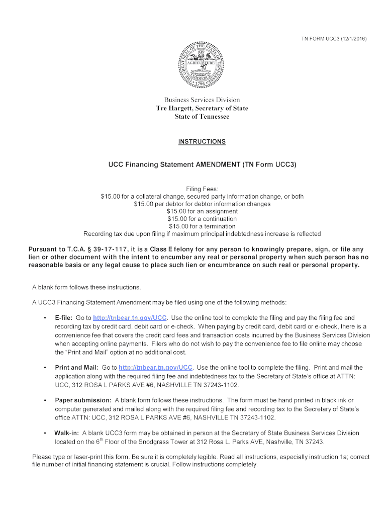 UCC Financing Statement Amendment Form with Instructions