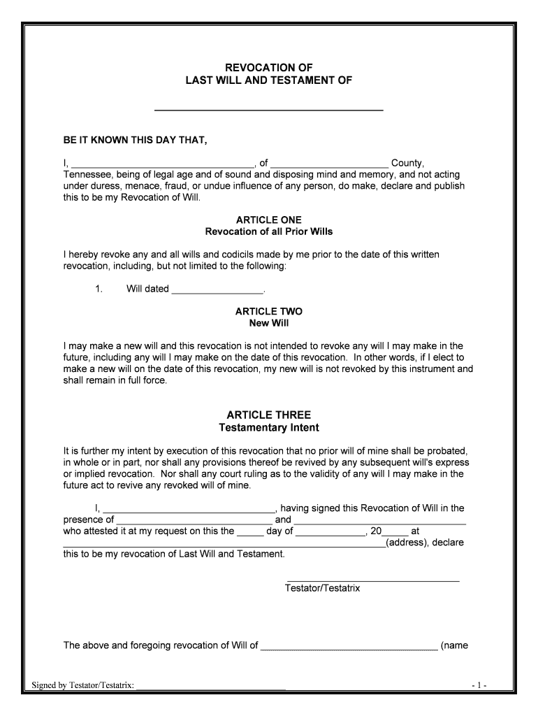 Tennessee Last Will and Testament LawWills  Form