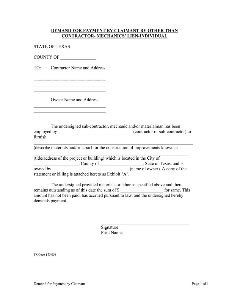 PROPERTY CODE CHAPTER 53 MECHANIC'S, CONTRACTOR'S Texas  Form