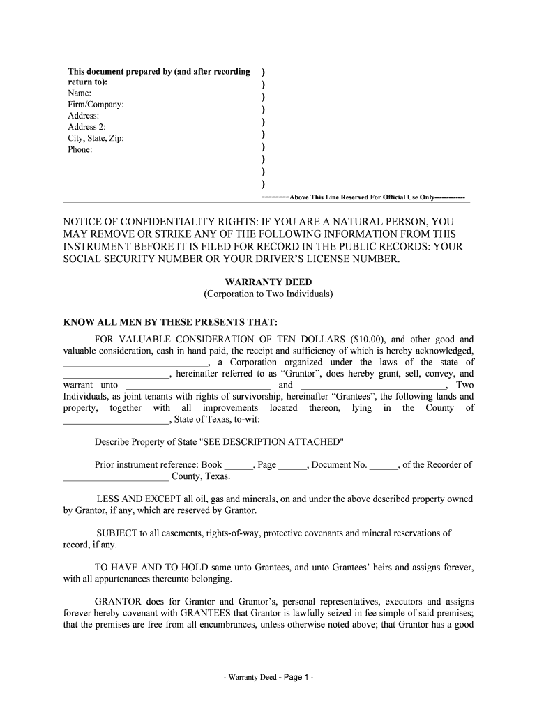 Warrant Unto and , Two  Form