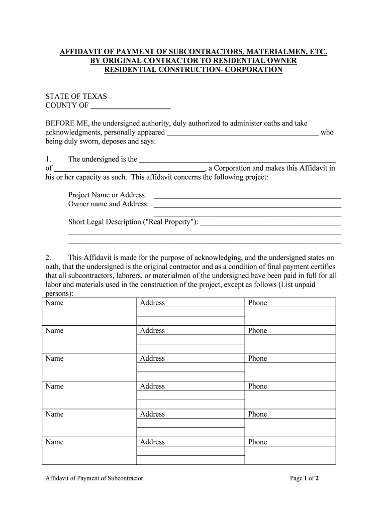 9 Contractor Affidavit Form in Sample, Example, Format
