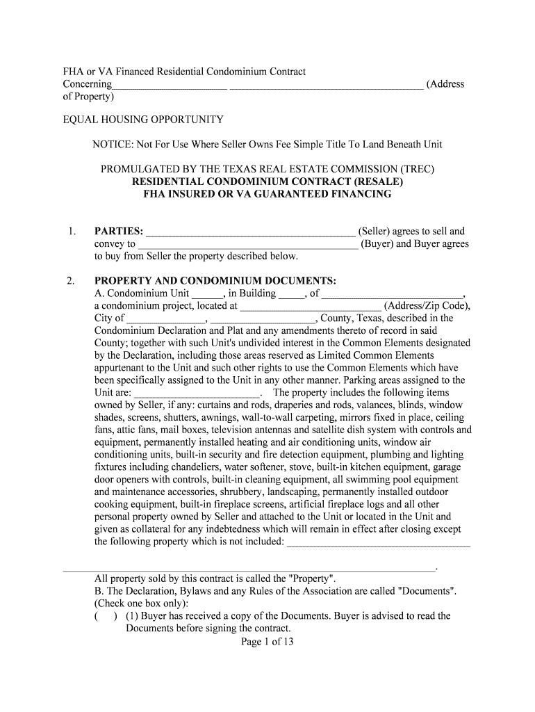 FHA or VA Financed Residential Condominium Contract  Form